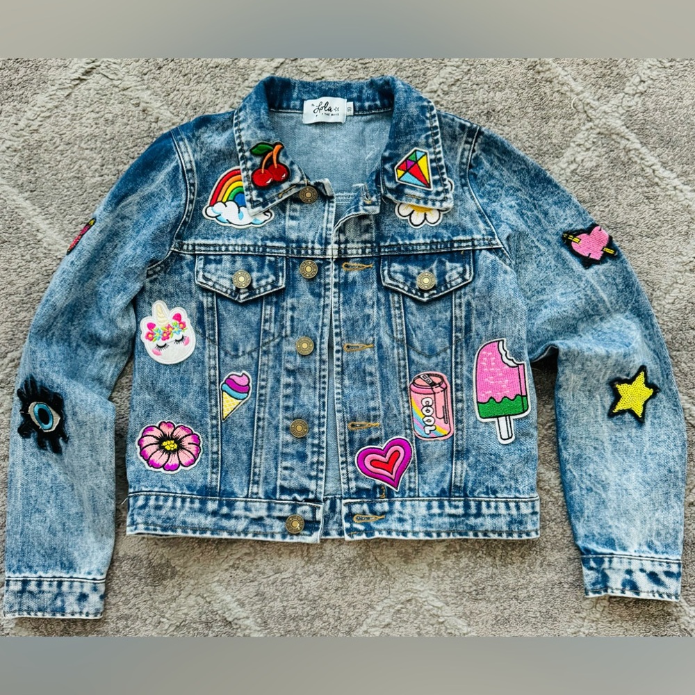 Lola and The Boys ALL ABOUT THE PATCH CROP DENIM JACKET Youth 10